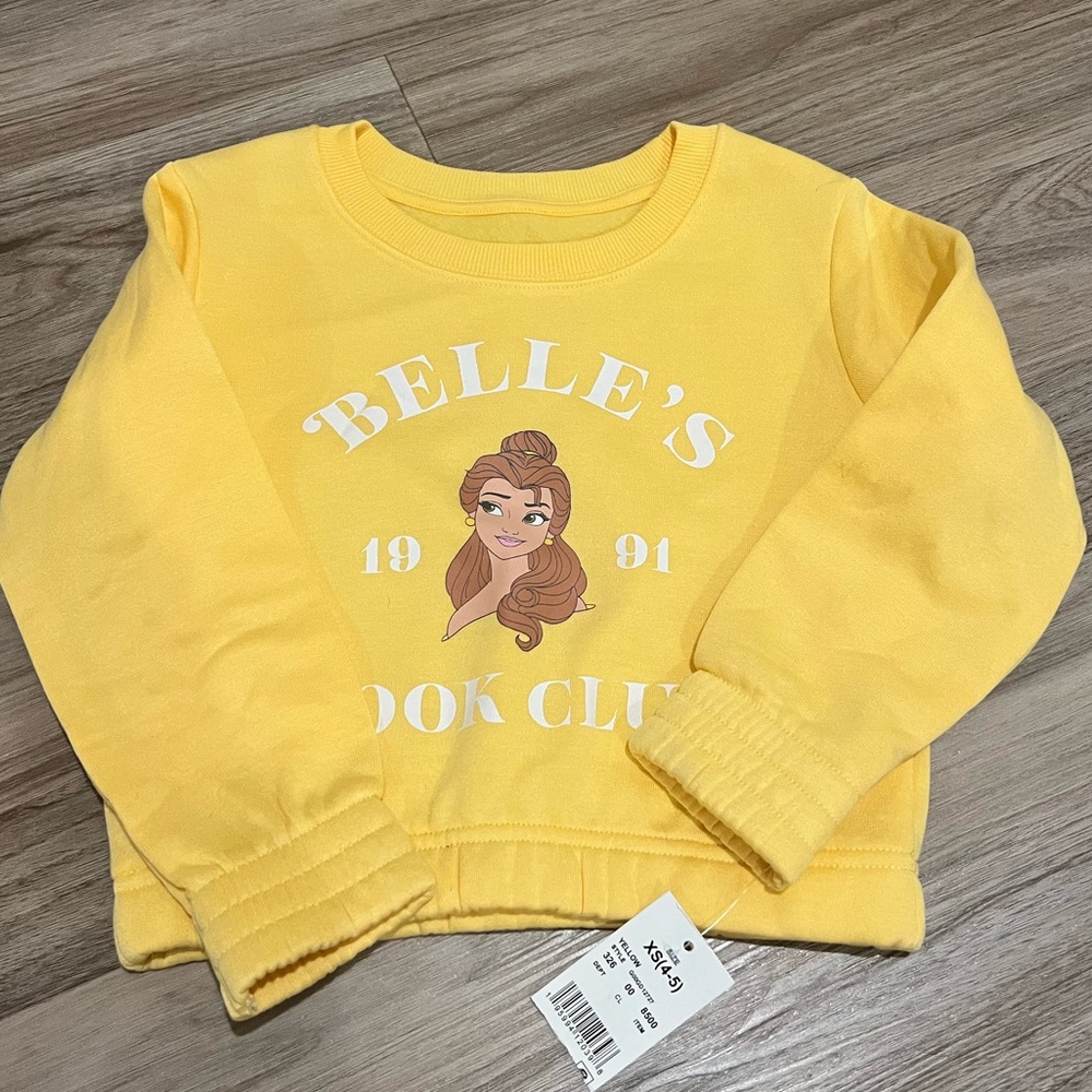 Girls 4T/5T 3/4 cropped Disney Belle Sweatshirt New!